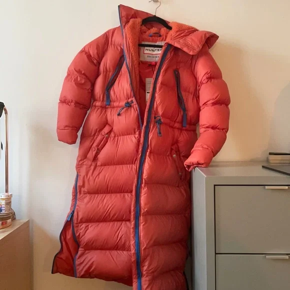 Hunter Orange Long Puffer Coat - Picture 4 of 5